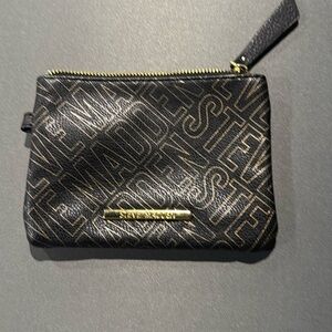 Steve Madden Small Black Coin Purse Wristlet Pebble Faux Leather